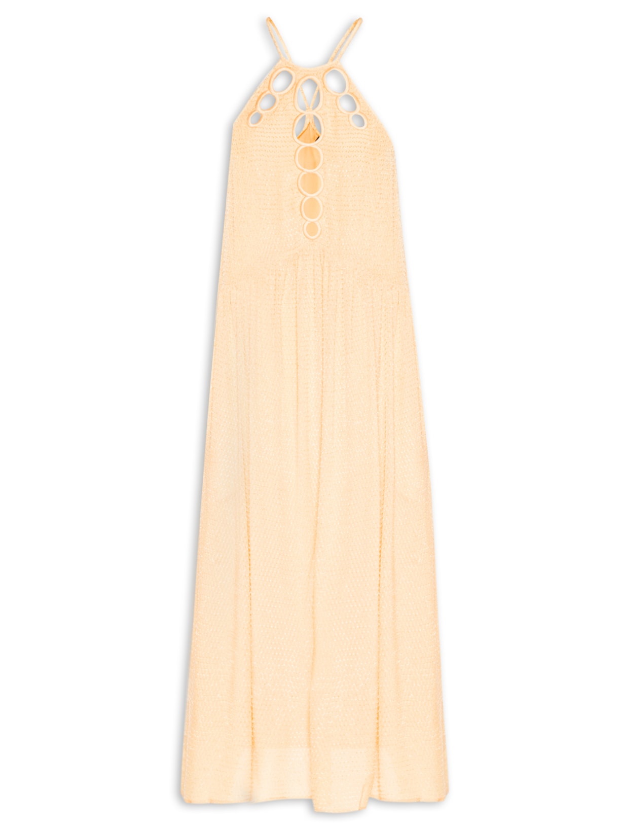 Vestido Midi Em Ggt Com Círculos Bordado - Amarelo