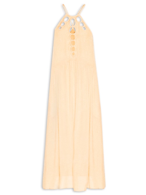 Vestido Midi Em Ggt Com Círculos Bordado - Amarelo