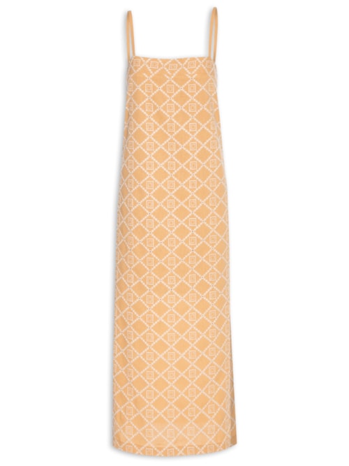 Vestido Midi Em Linho Bordado - Bege