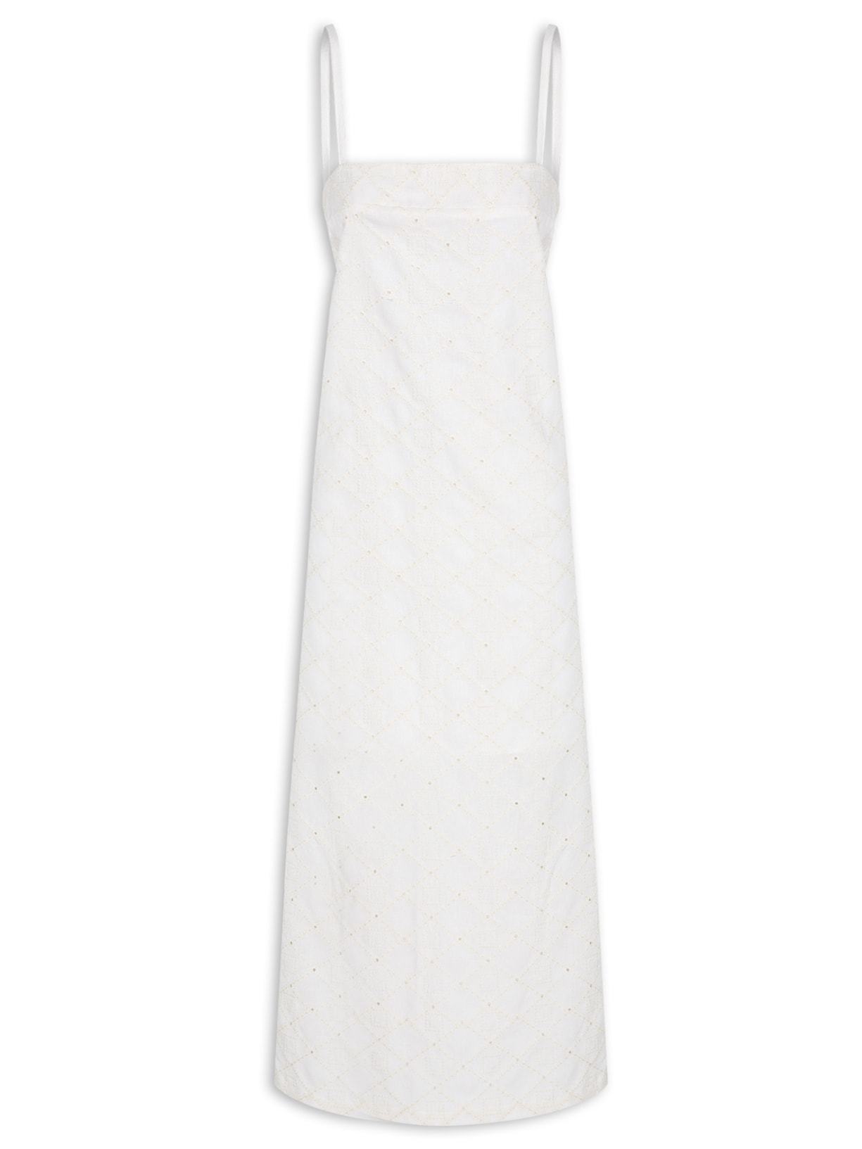Vestido Midi Em Linho Bordado - Off White