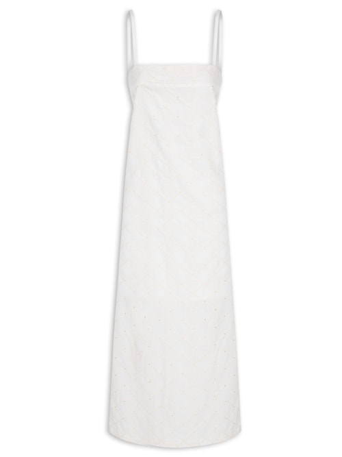 Vestido Midi Em Linho Bordado - Off White