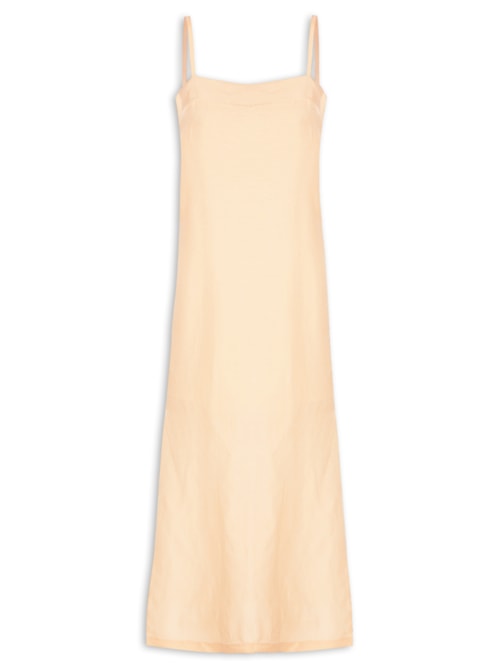 Vestido Midi Em Linho Misto - Amarelo