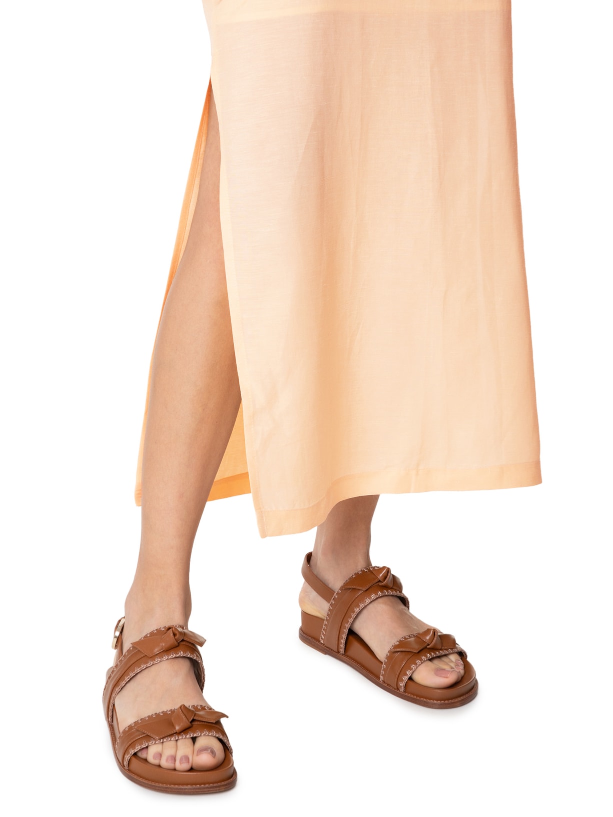 Vestido Midi Em Linho Misto Amarelo '2Essential