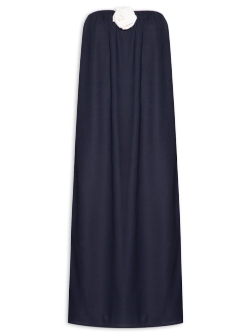 Vestido Midi Em Linho Misto - Azul