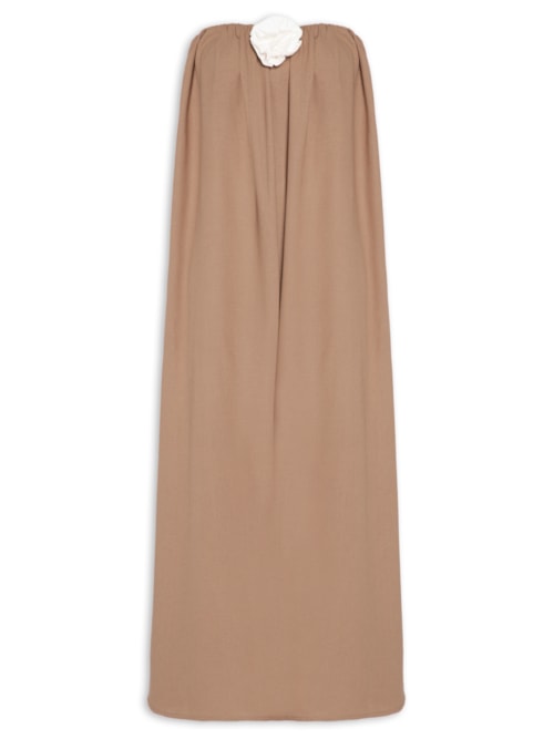Vestido Midi Em Linho Misto - Bege