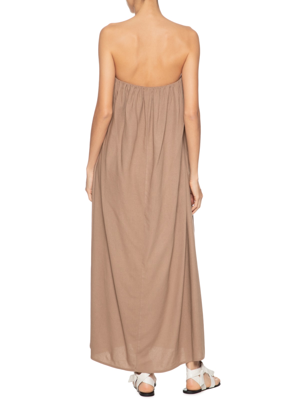 Vestido Midi Em Linho Misto Bege '2Essential