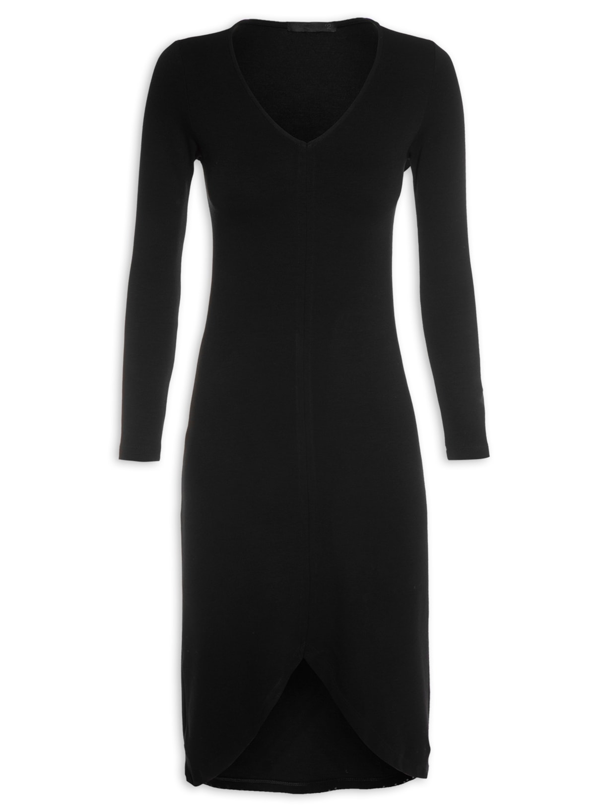 Vestido Midi Em Malha Abertura Central - Preto