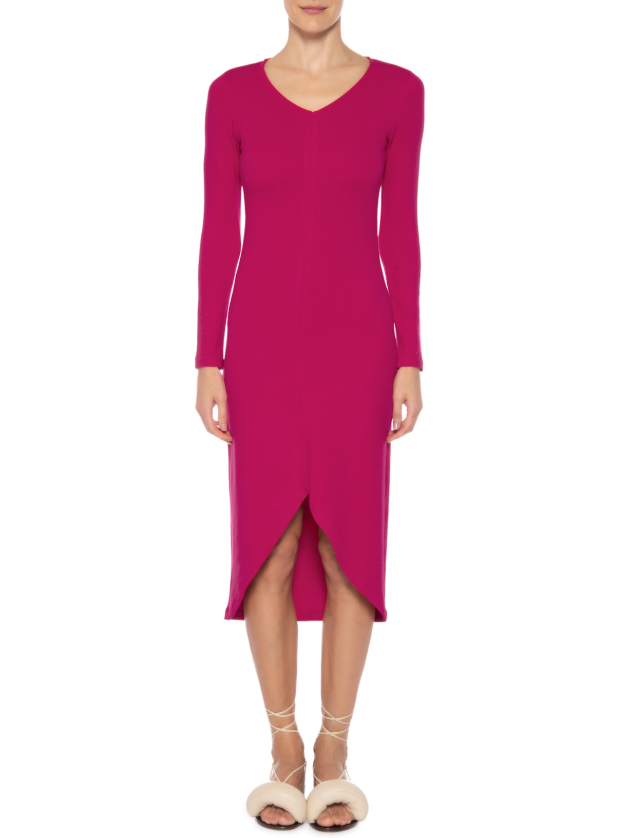 Vestido Midi Em Malha Abertura Central Rosa '2Essential