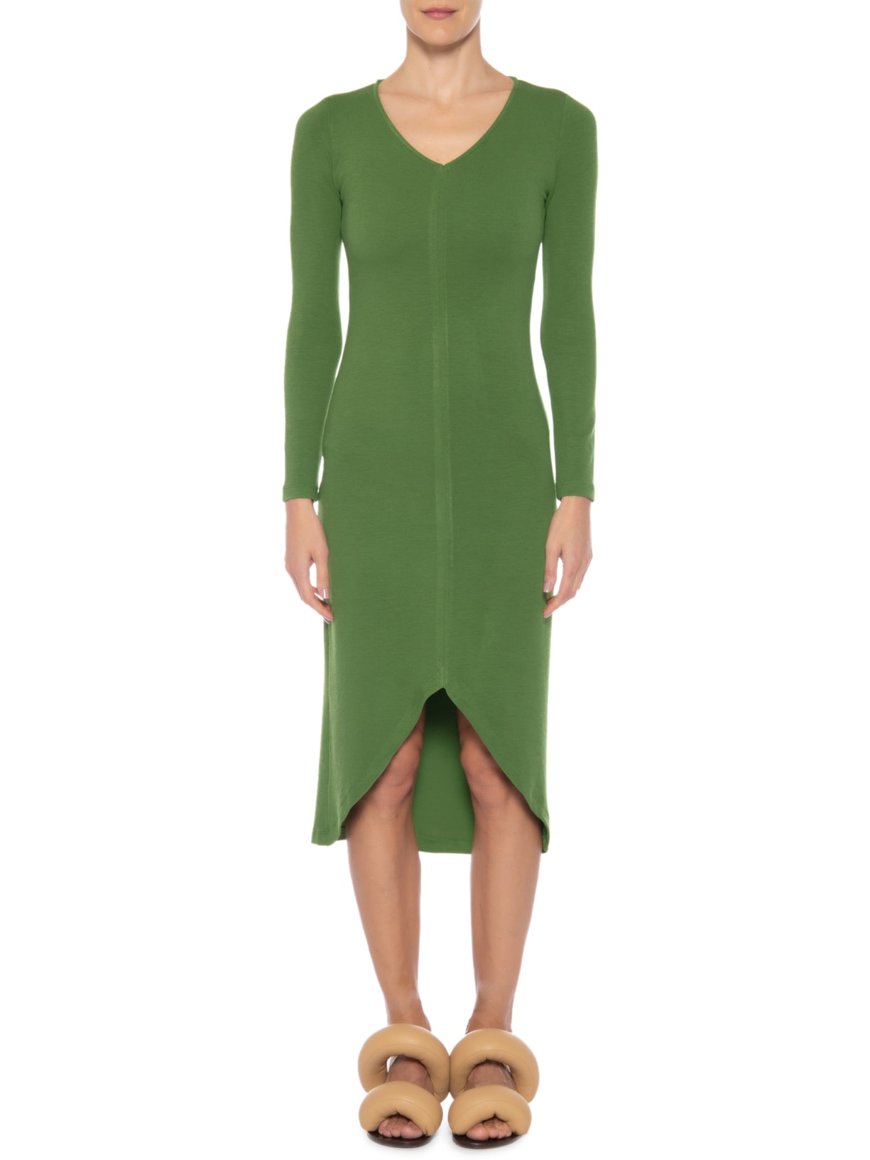 Vestido Midi Em Malha Abertura Central Verde '2Essential