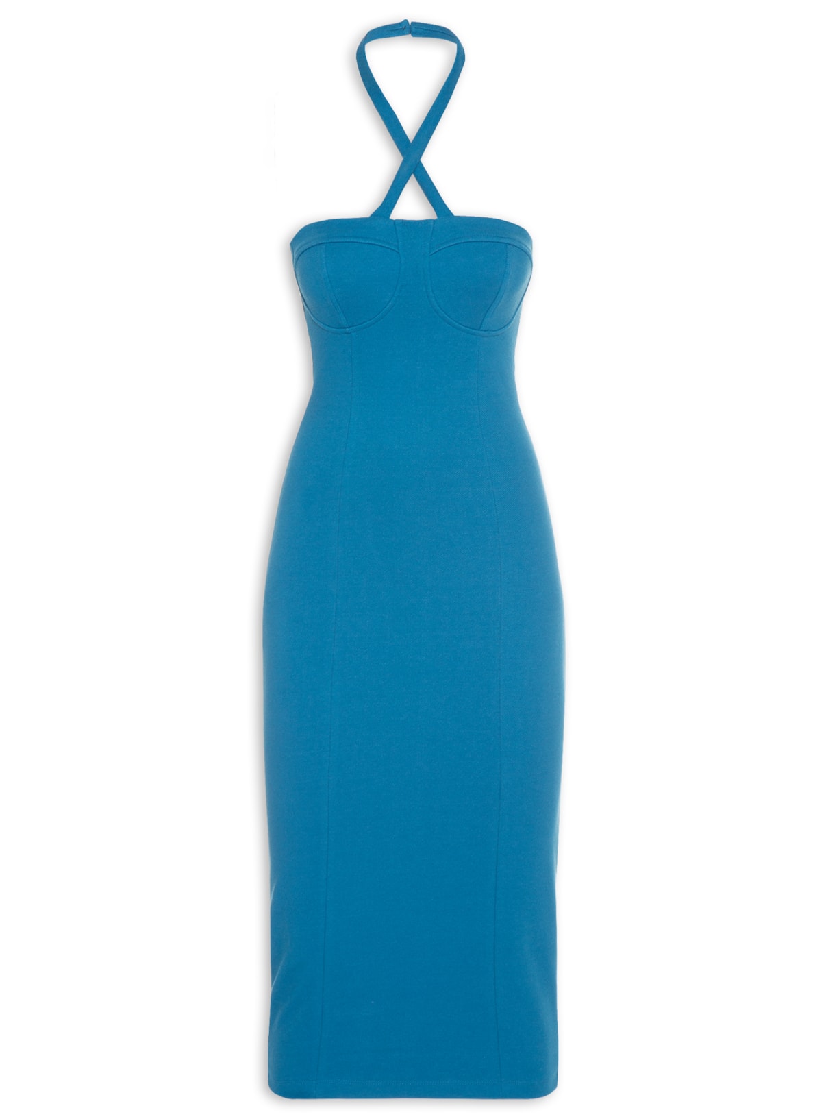 Vestido Midi Em Malha Com Alças - Azul