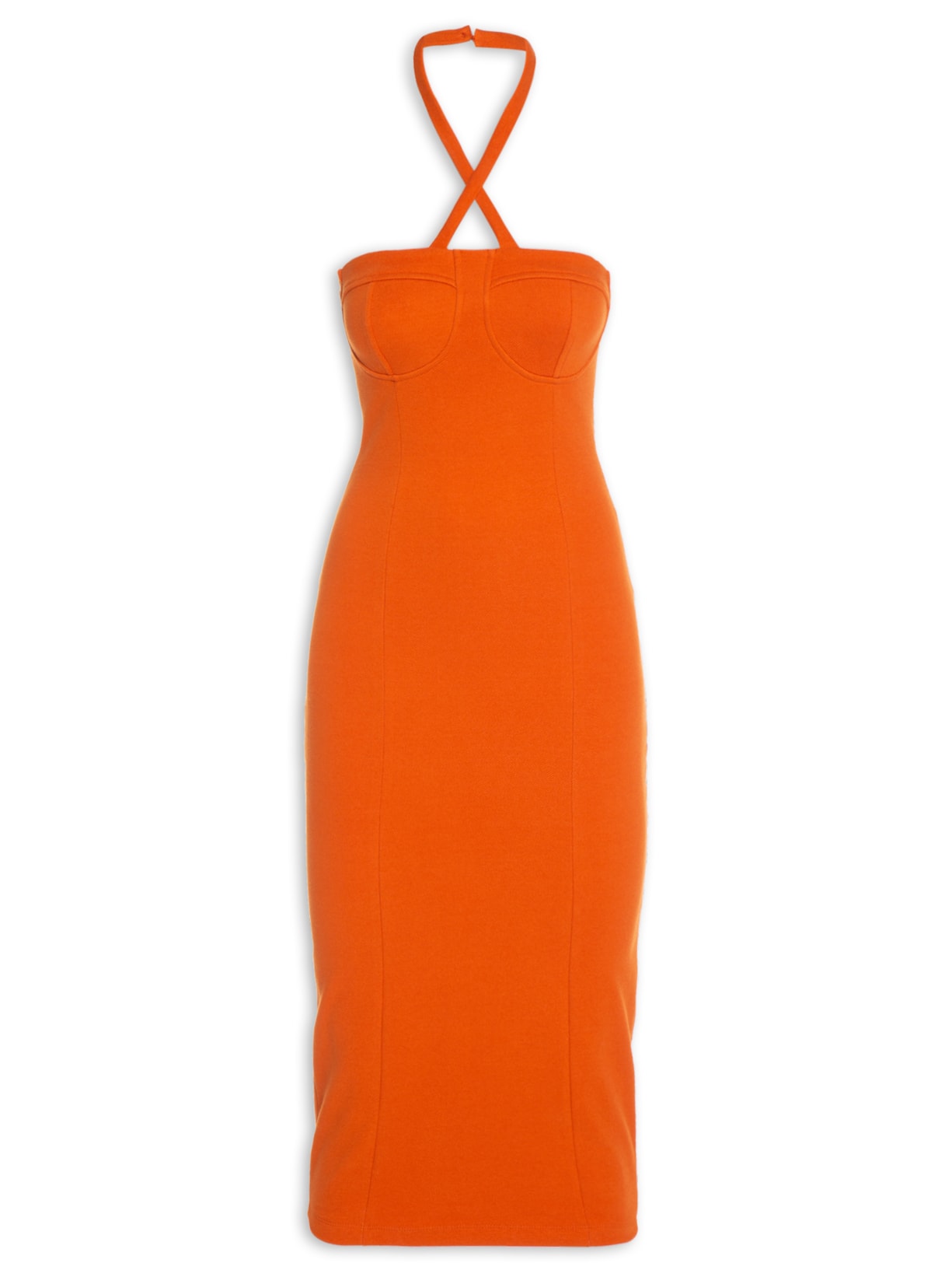 Vestido Midi Em Malha Com Alças - Laranja