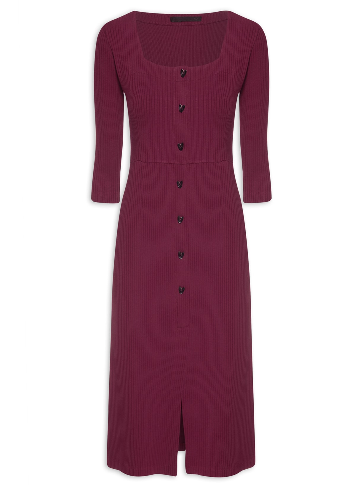 Vestido Midi Em Malha Com Decote Quadrado - Vinho