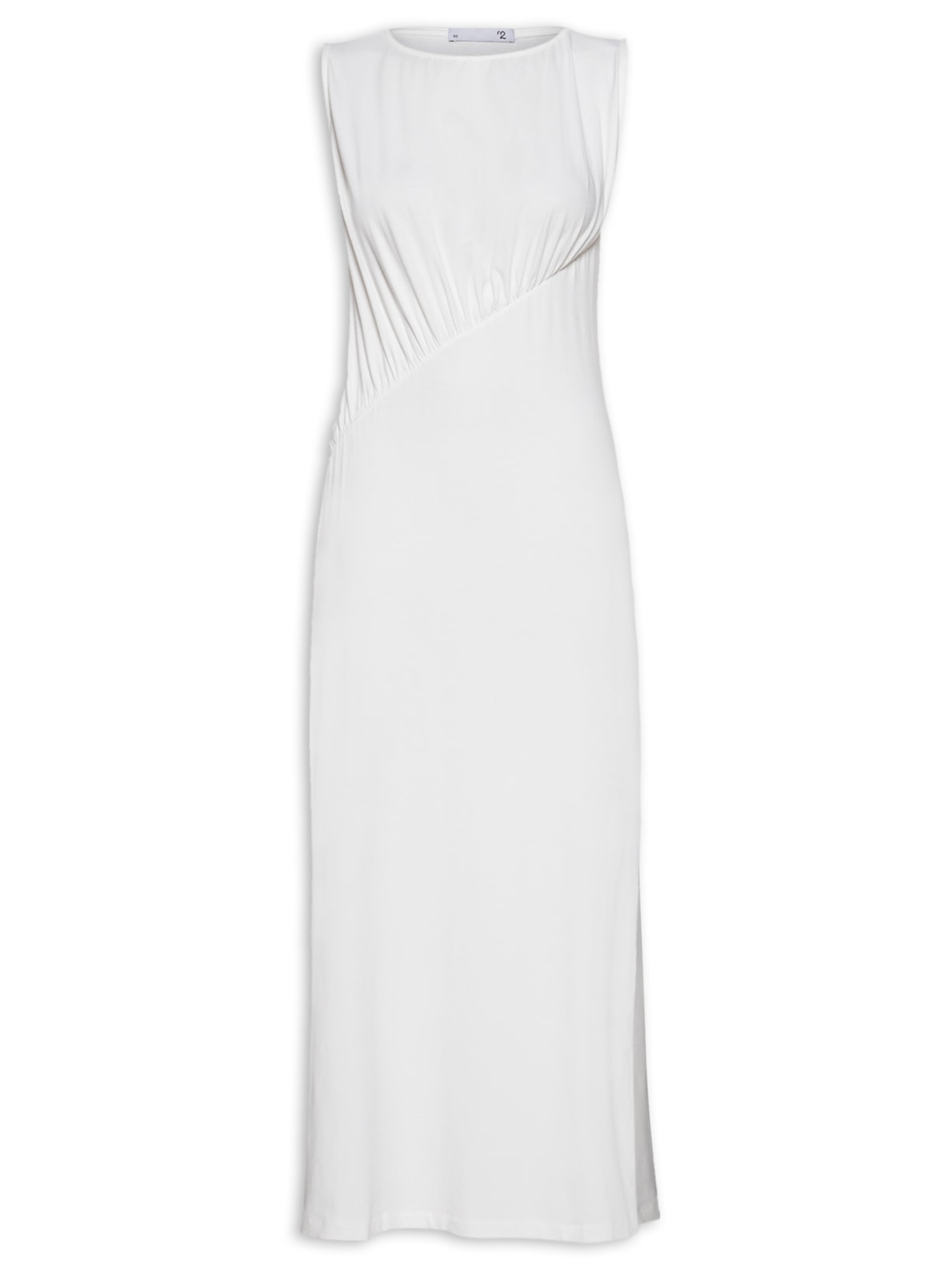 Vestido Midi Em Malha Com Franzidos - Branco