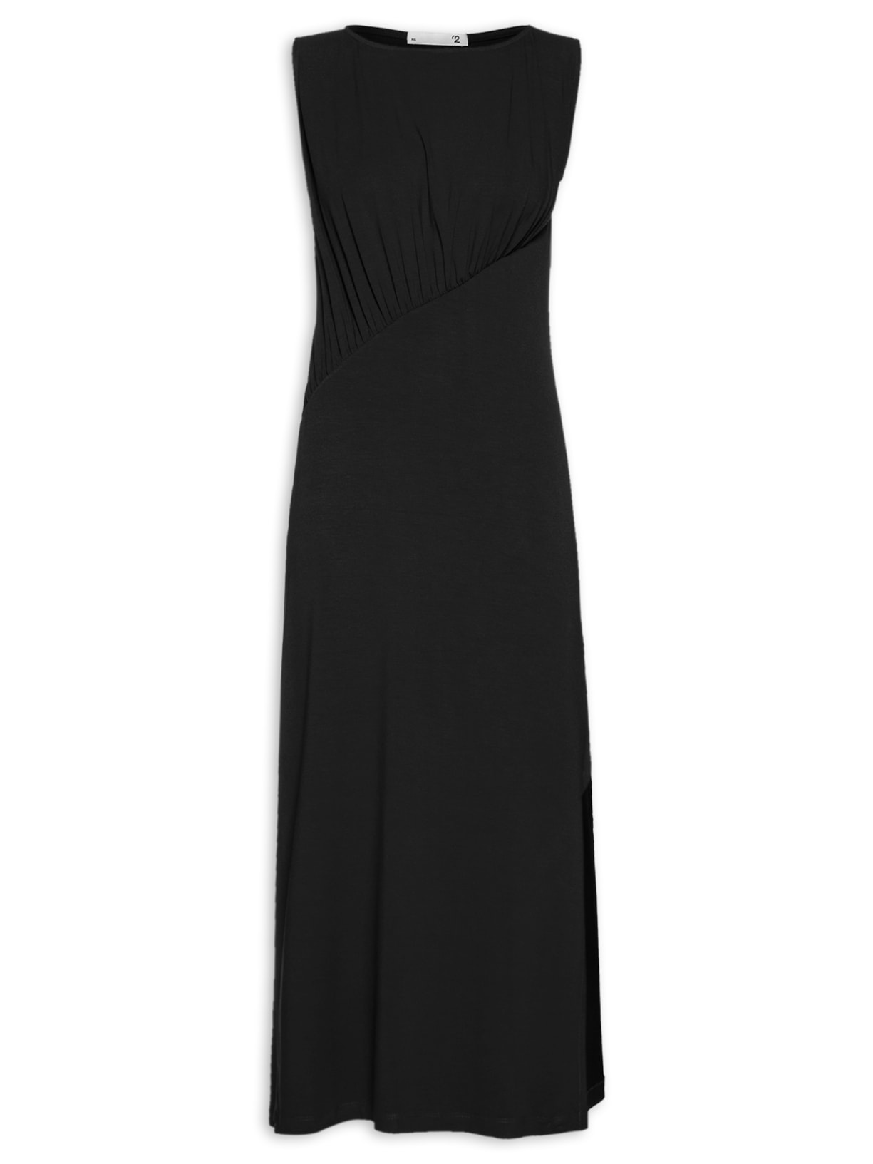 Vestido Midi Em Malha Com Franzidos - Preto