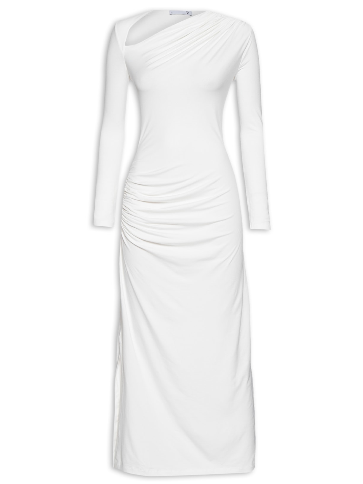 Vestido Midi Em Malha Decote Irregular - Branco
