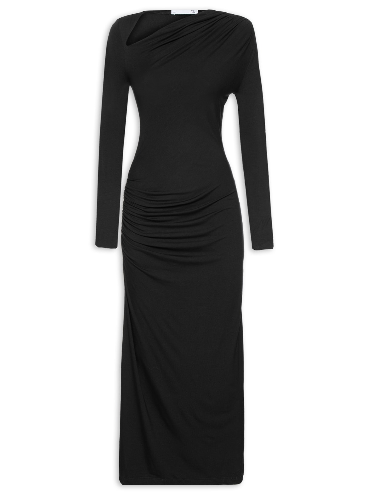 Vestido Midi Em Malha Decote Irregular - Preto