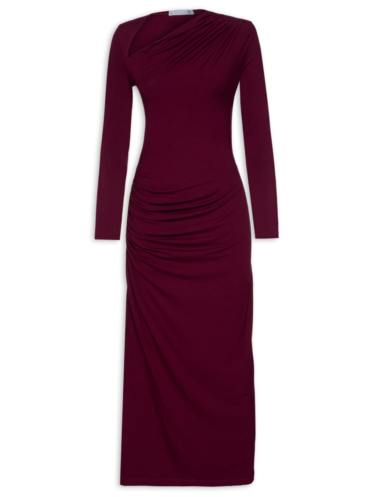 Vestido Midi Em Malha Decote Irregular - Vermelho