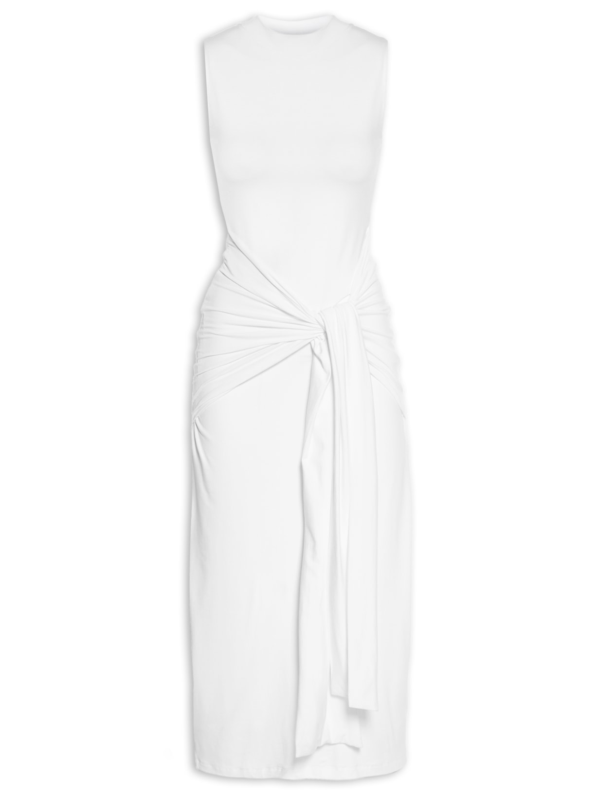Vestido Midi Em Malha Franzido - Branco