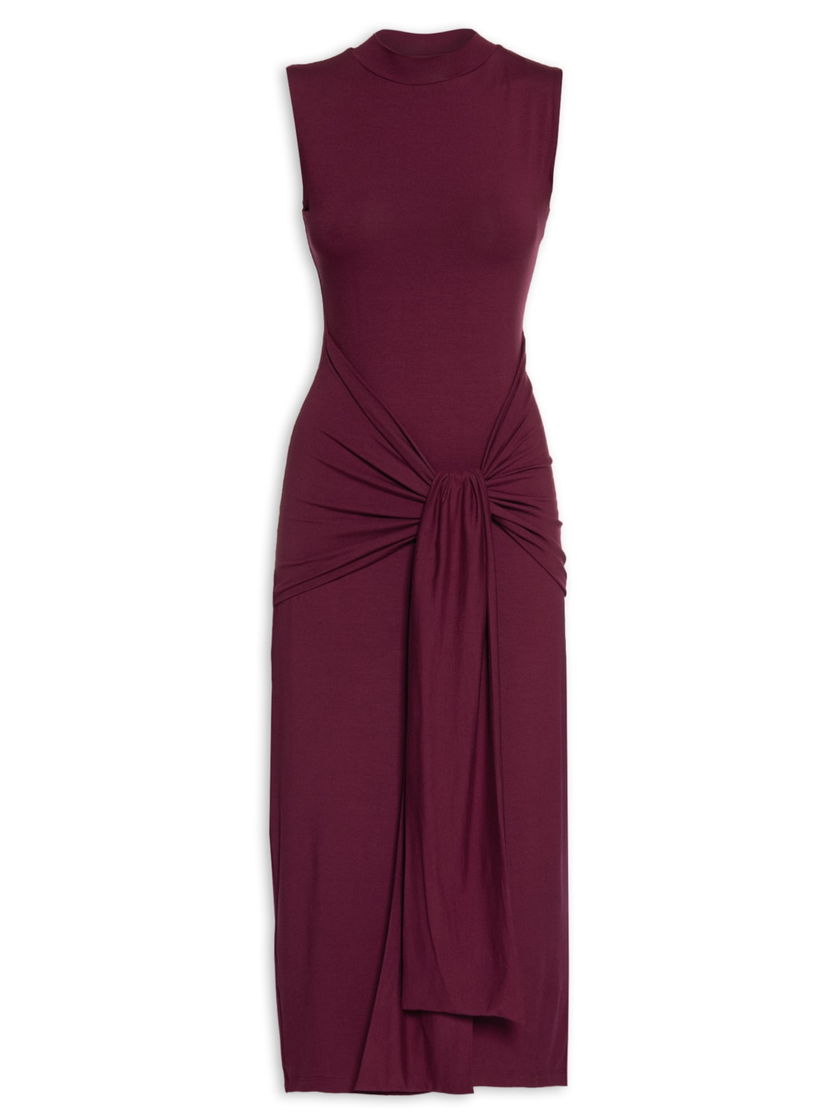 Vestido Midi Em Malha Franzido - Vermelho