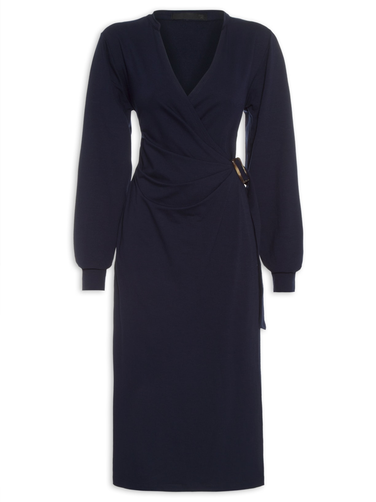 Vestido Midi Em Malha Transpassado - Azul