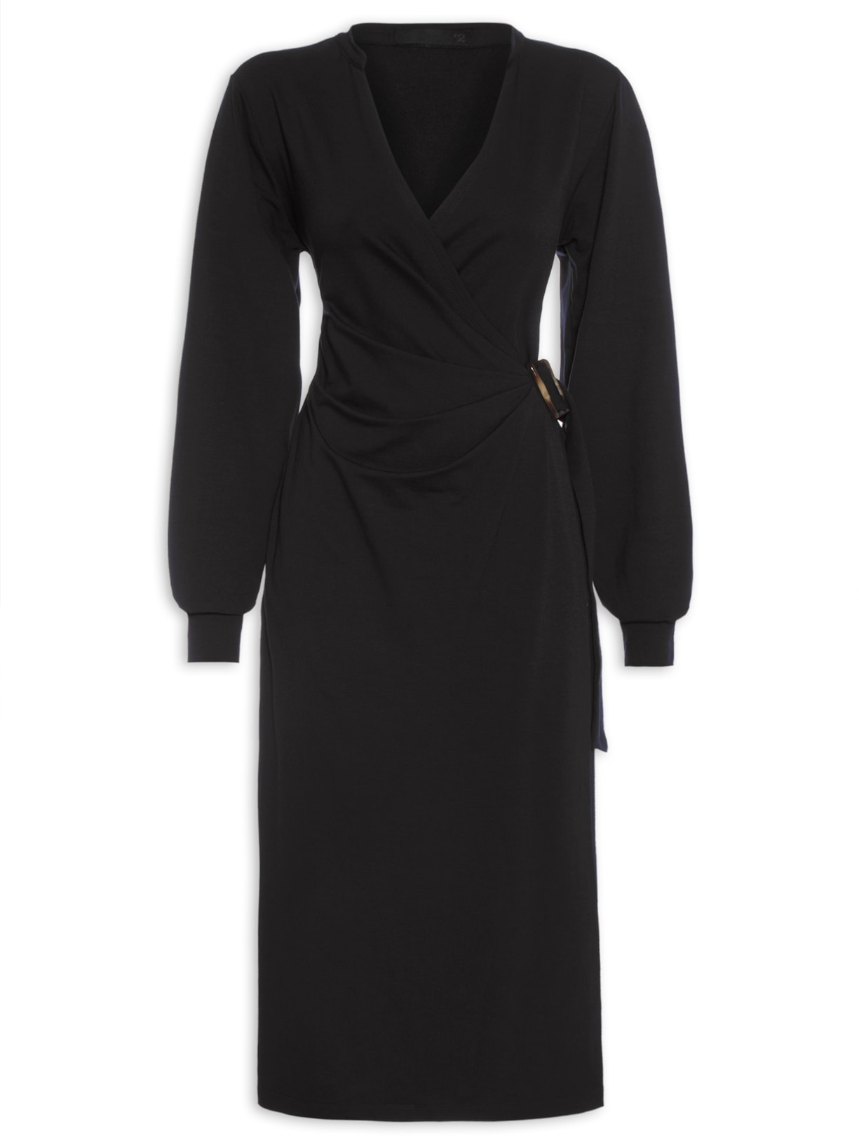 Vestido Midi Em Malha Transpassado - Preto