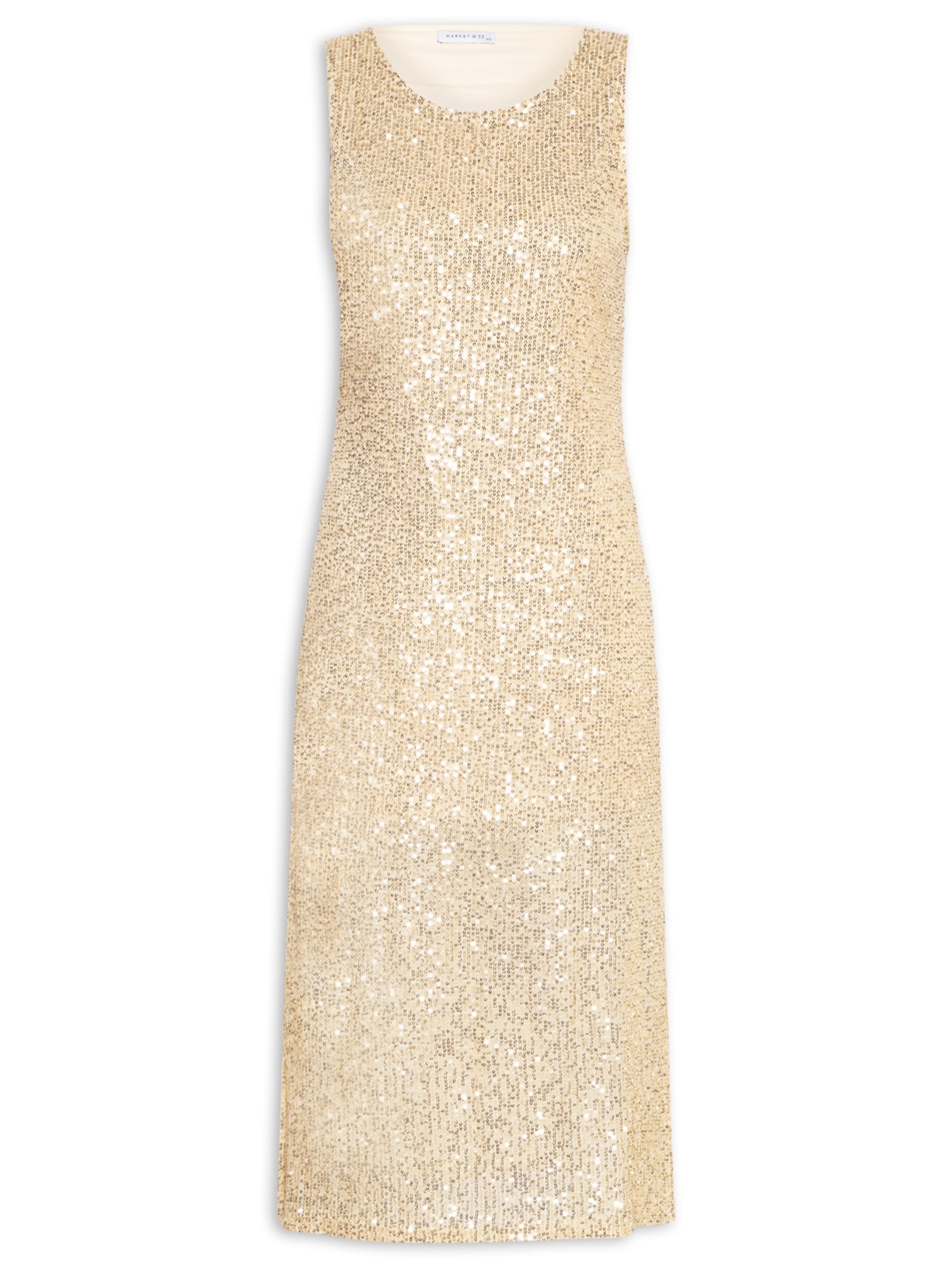 Vestido Midi Em Paetê - Dourado