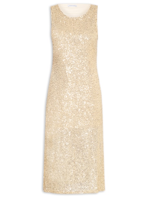 Vestido Midi Em Paetê - Dourado