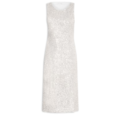 Vestido Midi Em Paetê - Prata