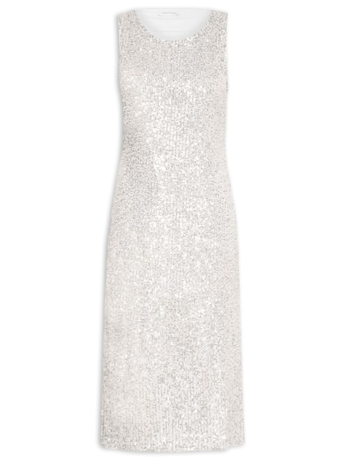 Vestido Midi Em Paetê - Prata
