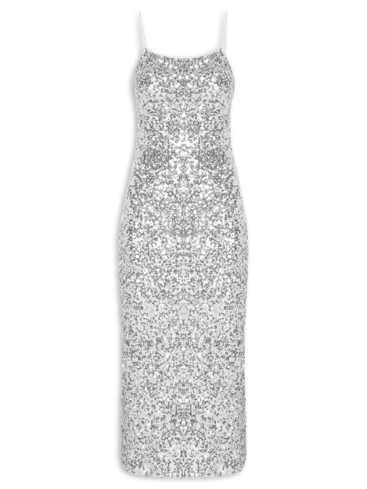 Vestido Midi Em Paetê Prateado Market 33