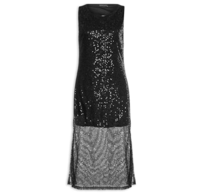 Vestido Midi Em Paetê - Preto