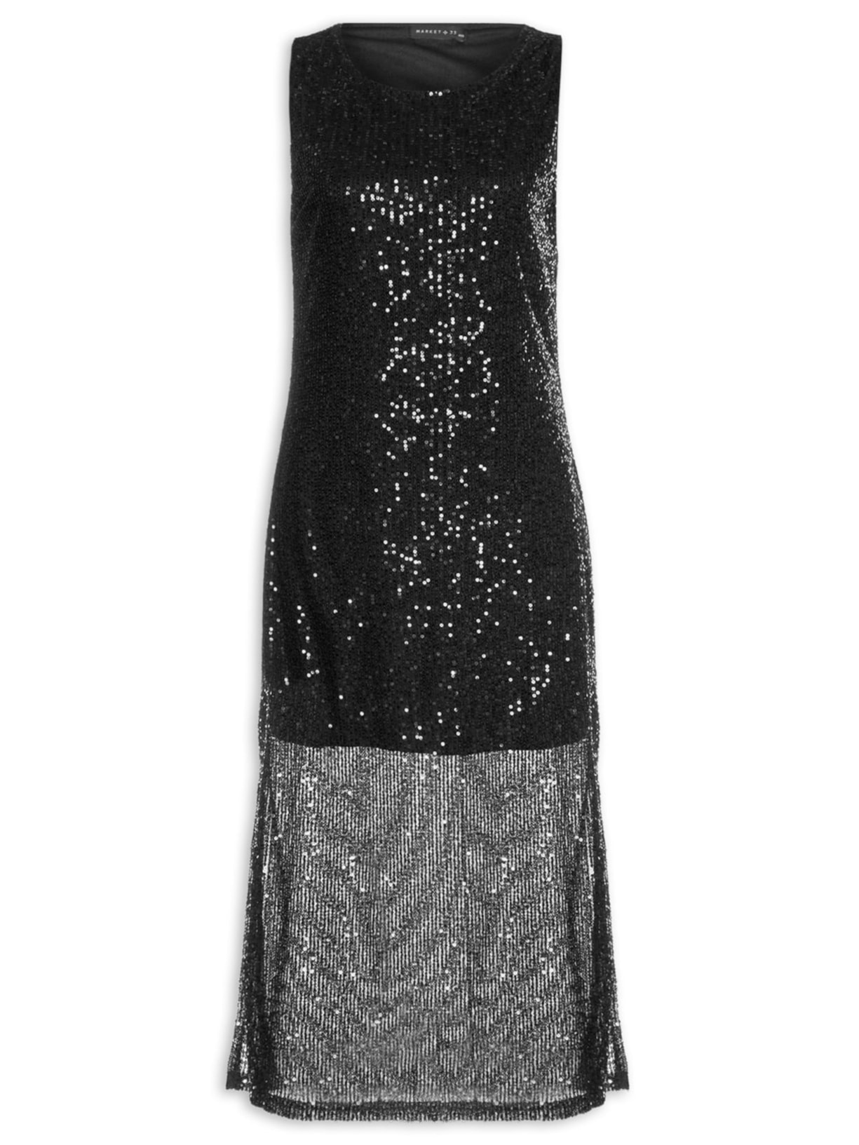 Vestido Midi Em Paetê - Preto