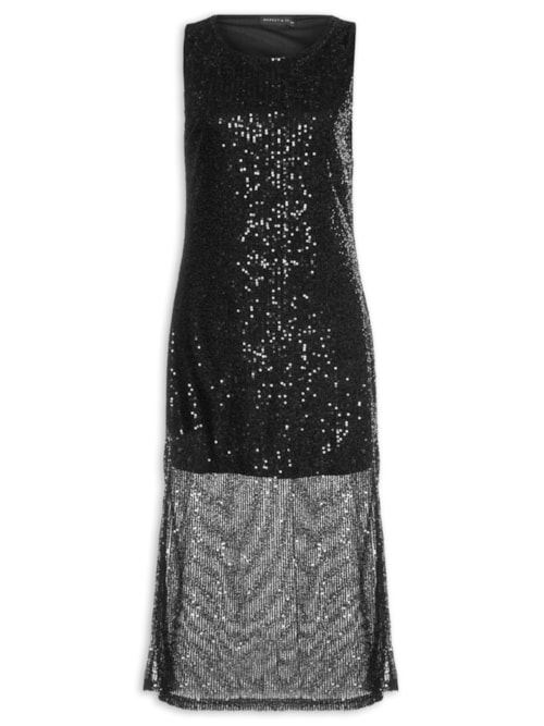 Vestido Midi Em Paetê - Preto