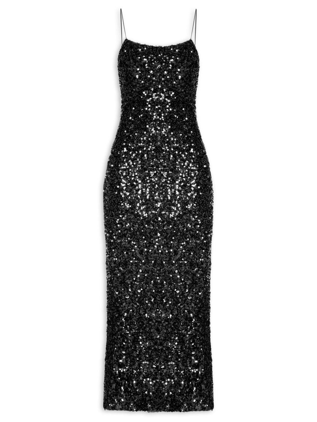 Vestido Midi Em Paetê - Preto
