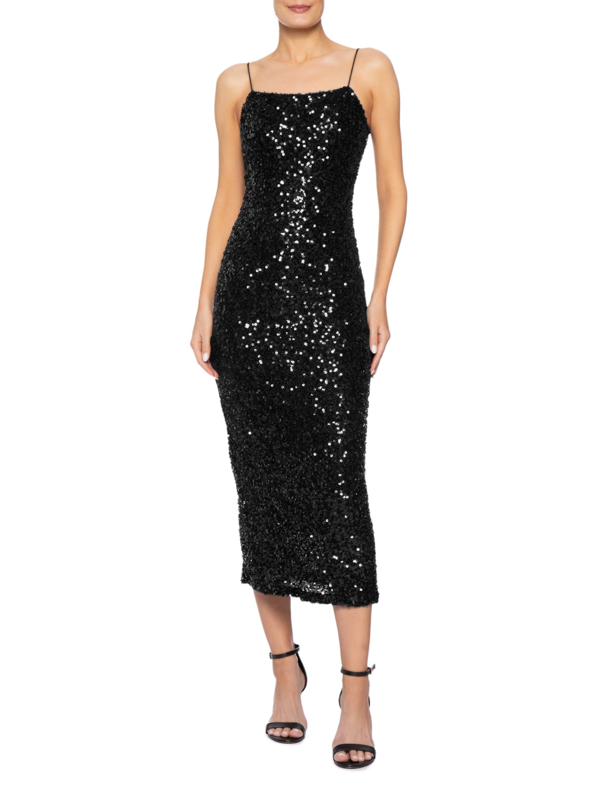 Vestido Midi Em Paetê Preto Market 33