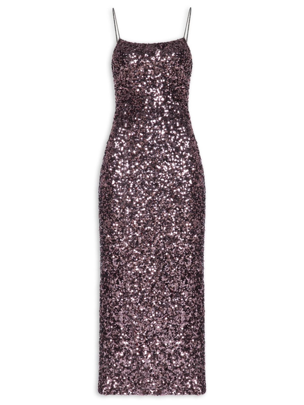 Vestido Midi Em Paetê - Rosa