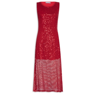 Vestido Midi Em Paetê - Vermelho