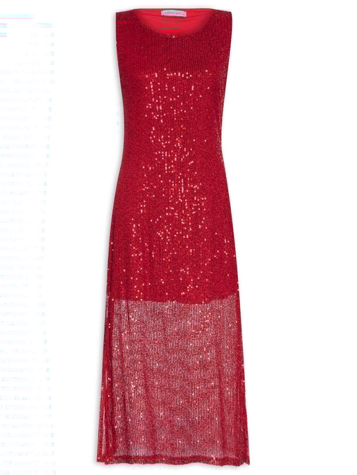 Vestido Midi Em Paetê - Vermelho