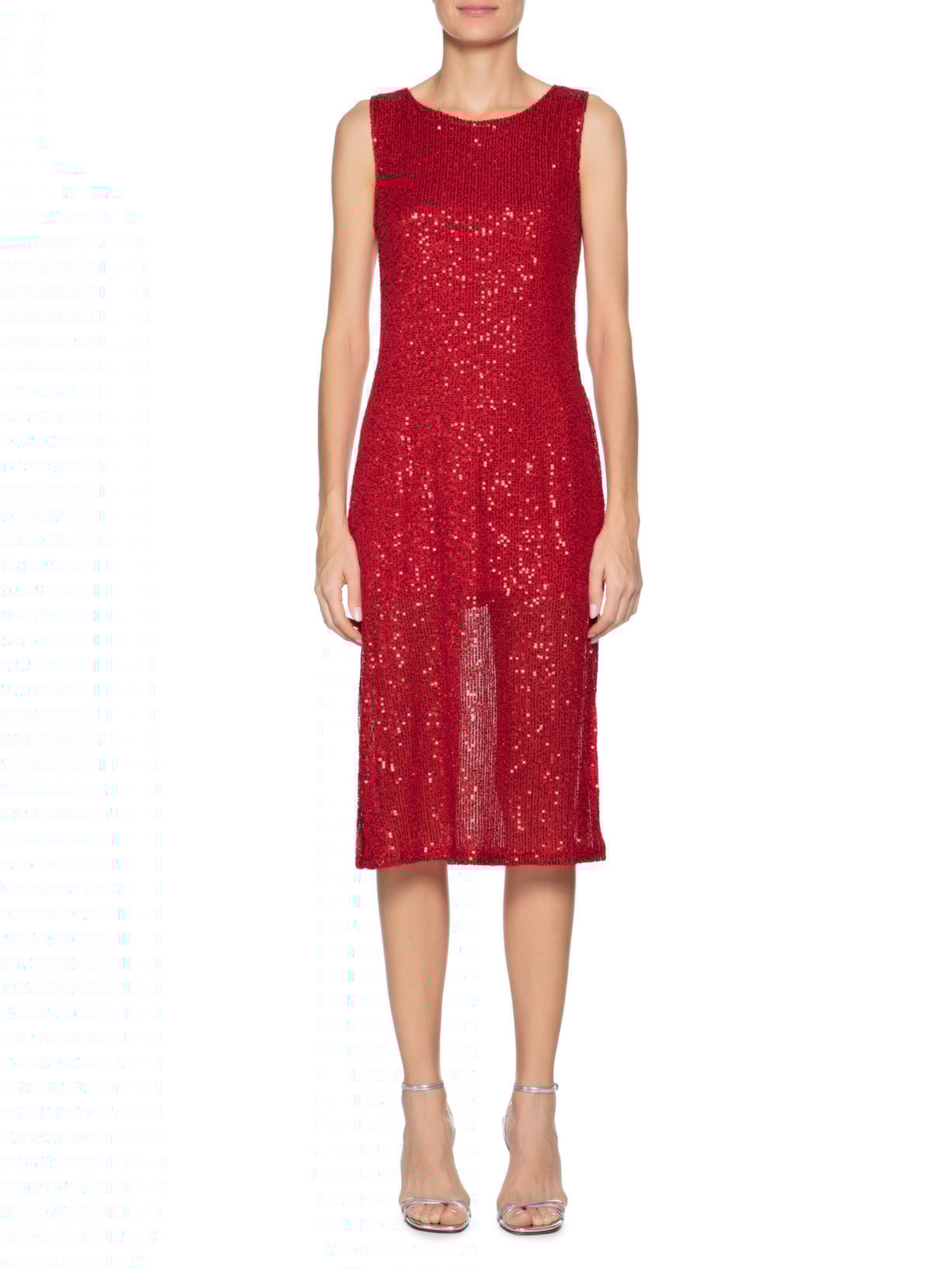 Vestido Midi Em Paetê Vermelho Market 33