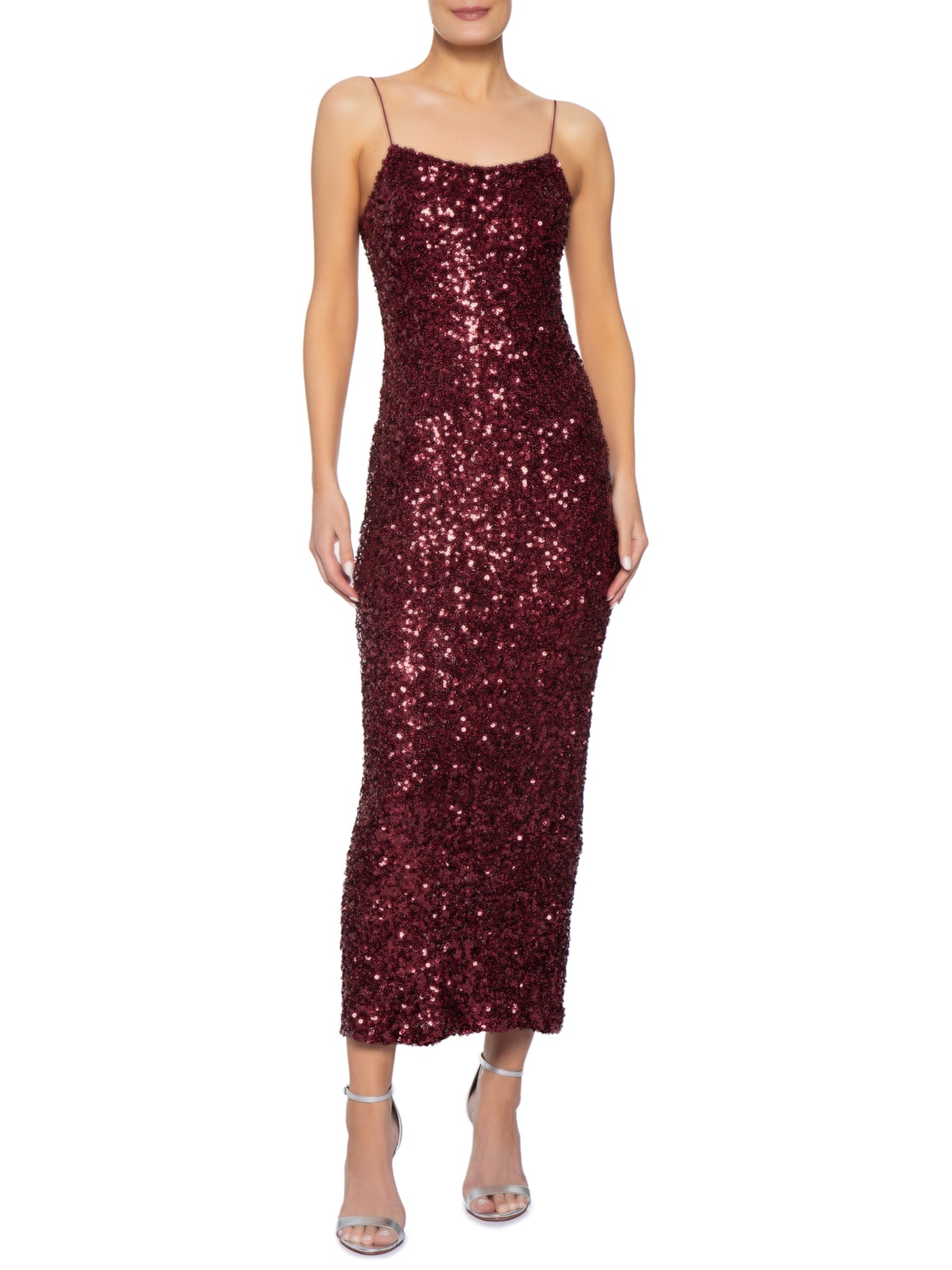 Vestido Midi Em Paetê Vermelho Market 33