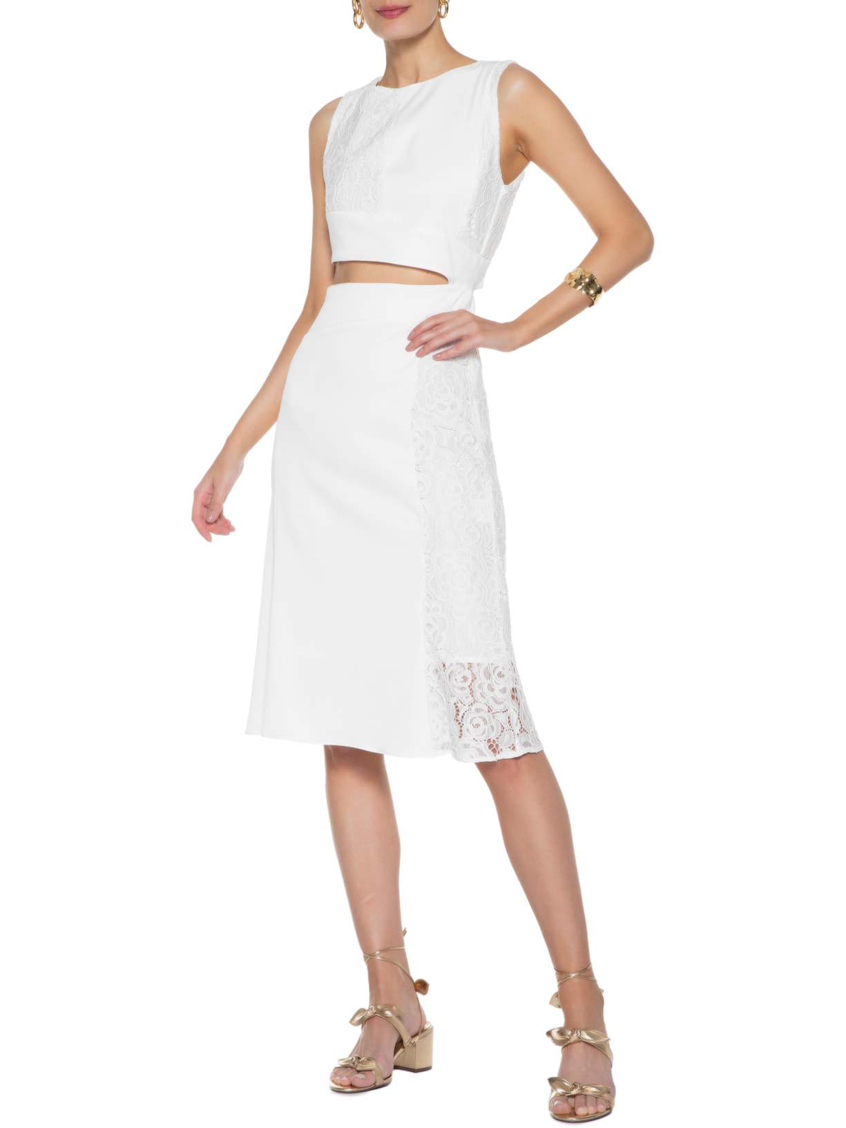 Vestido Midi Em Renda Branco '2Essential