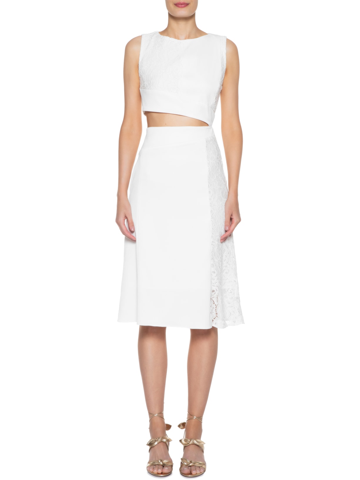 Vestido Midi Em Renda Branco '2Essential
