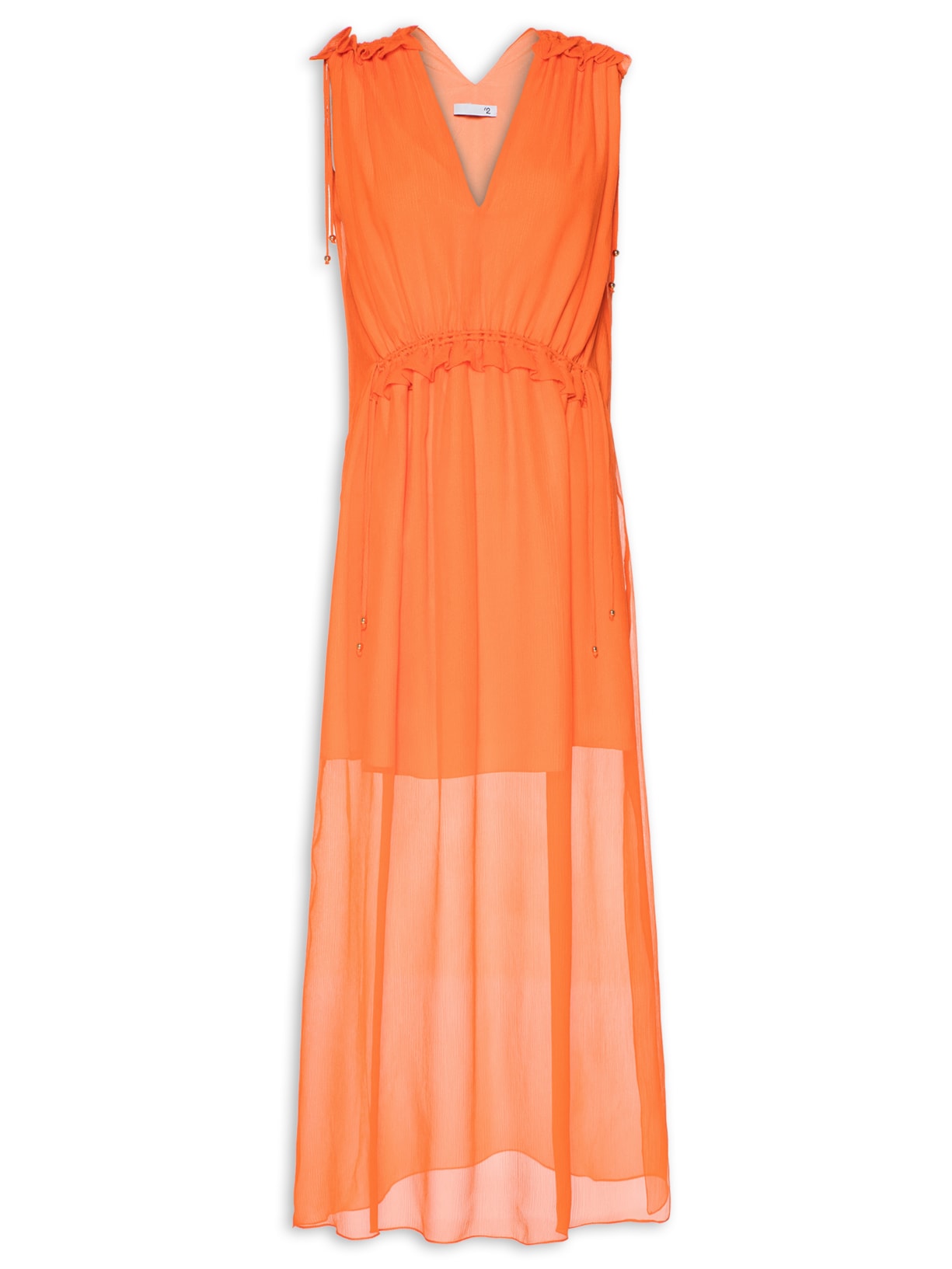 Vestido Midi Em Seda Pura Com Canaletas - Laranja