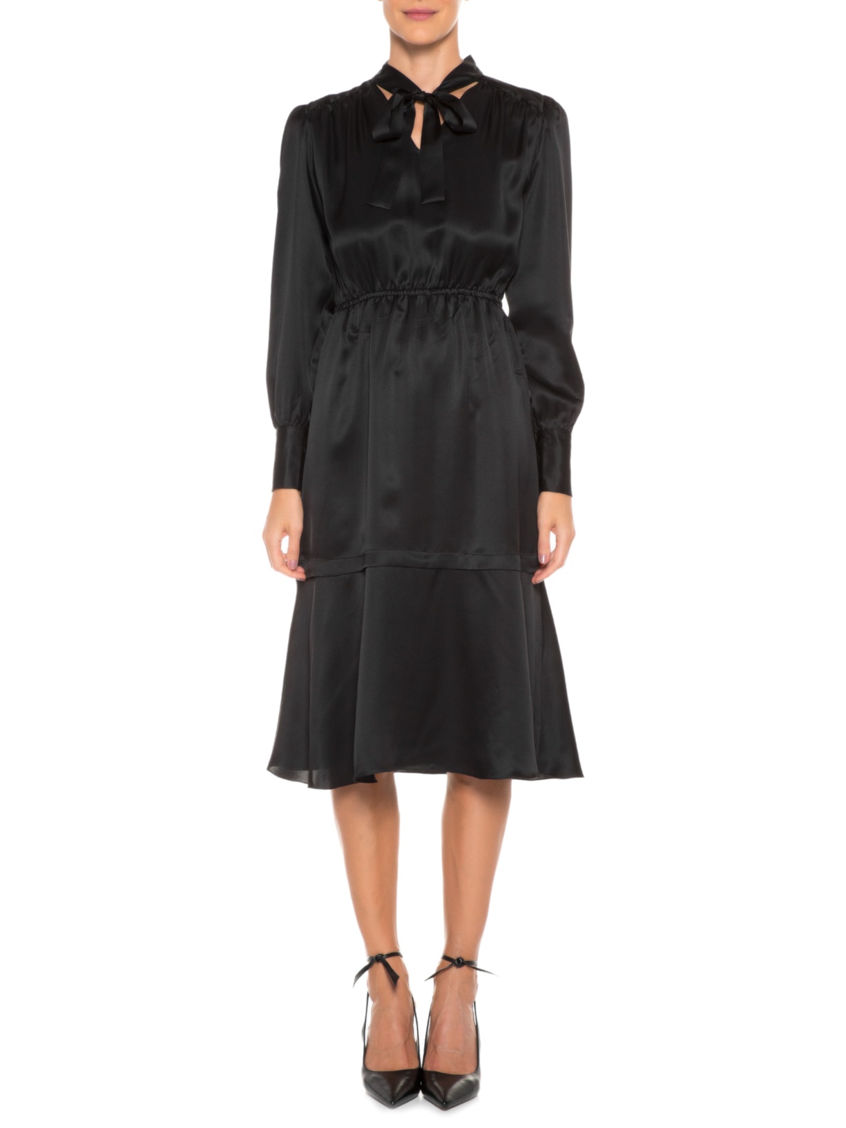 Vestido Midi Em Seda Pura Com Faixa Preto '2Essential