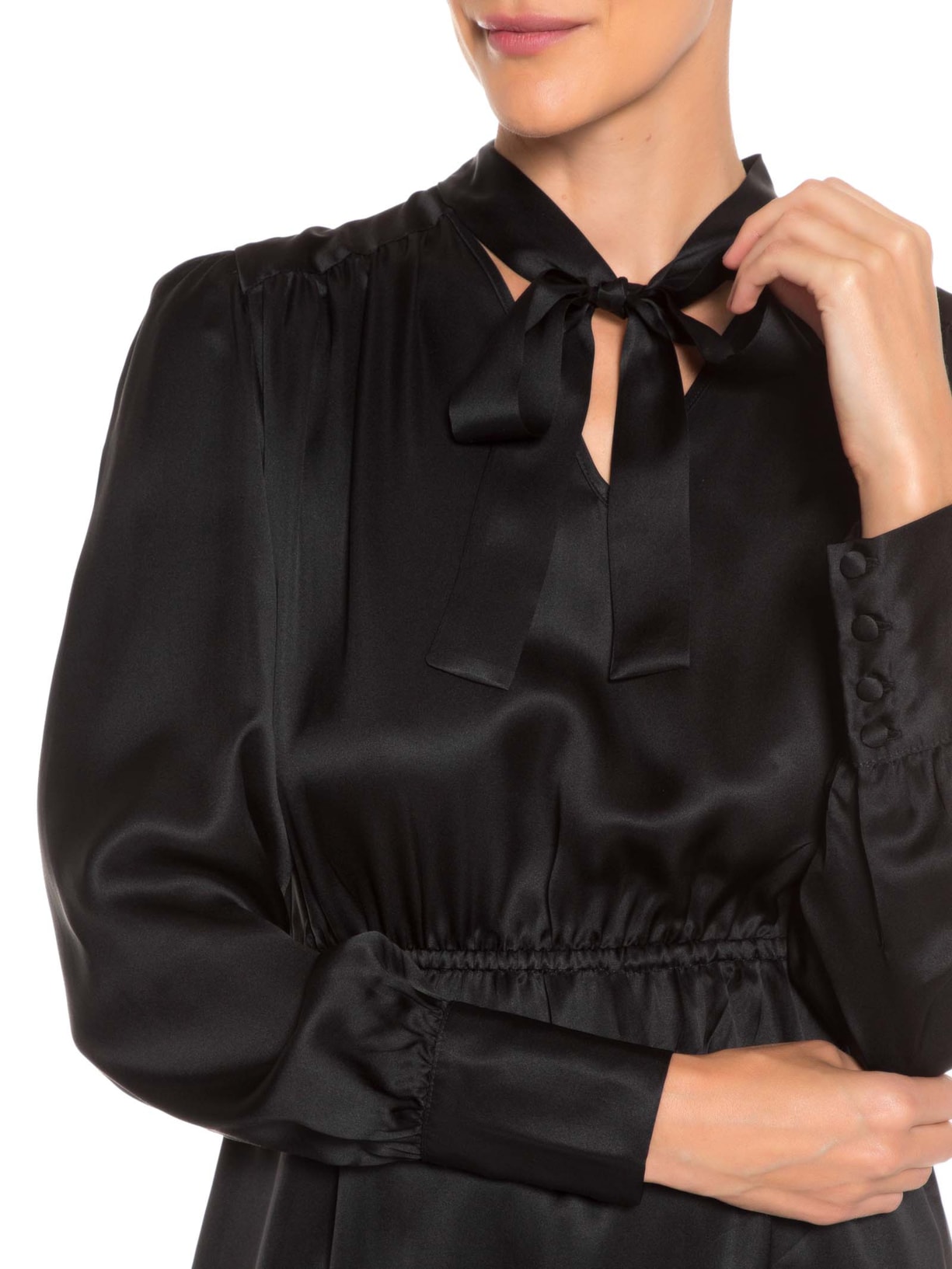 Vestido Midi Em Seda Pura Com Faixa Preto '2Essential