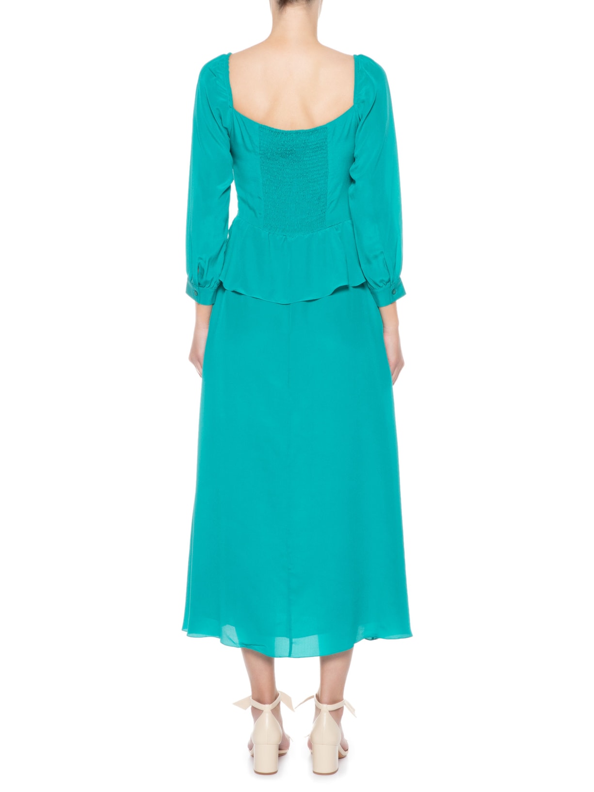 Vestido Midi Em Seda Pura Decote V Verde '2Essential