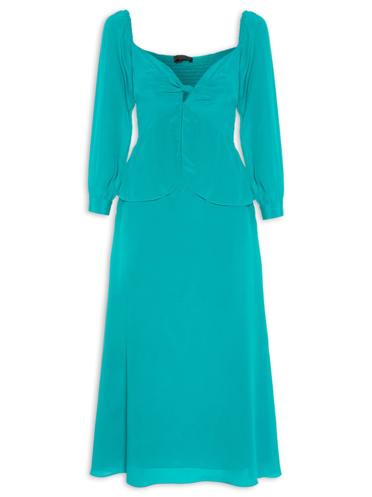 Vestido Midi Em Seda Pura Decote V Verde '2Essential