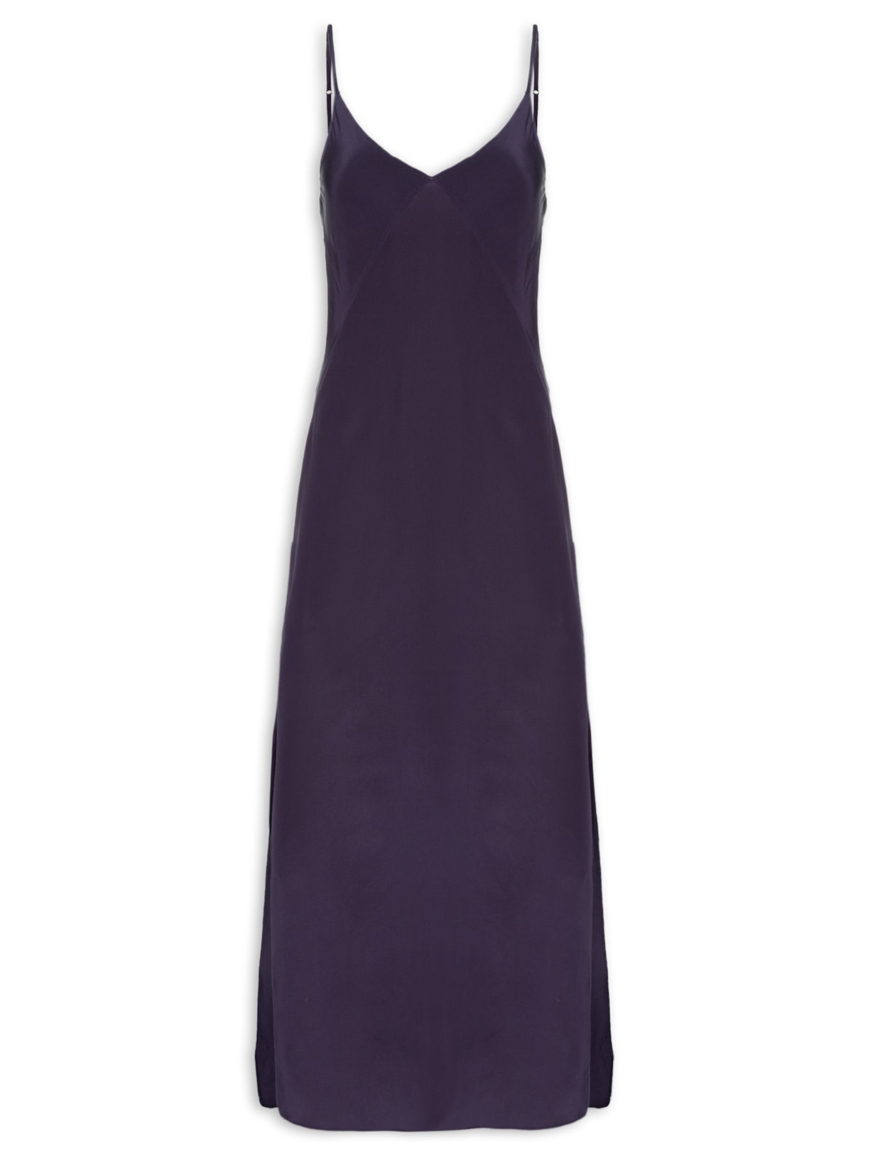 Vestido Midi Em Seda Pura Recortes - Roxo