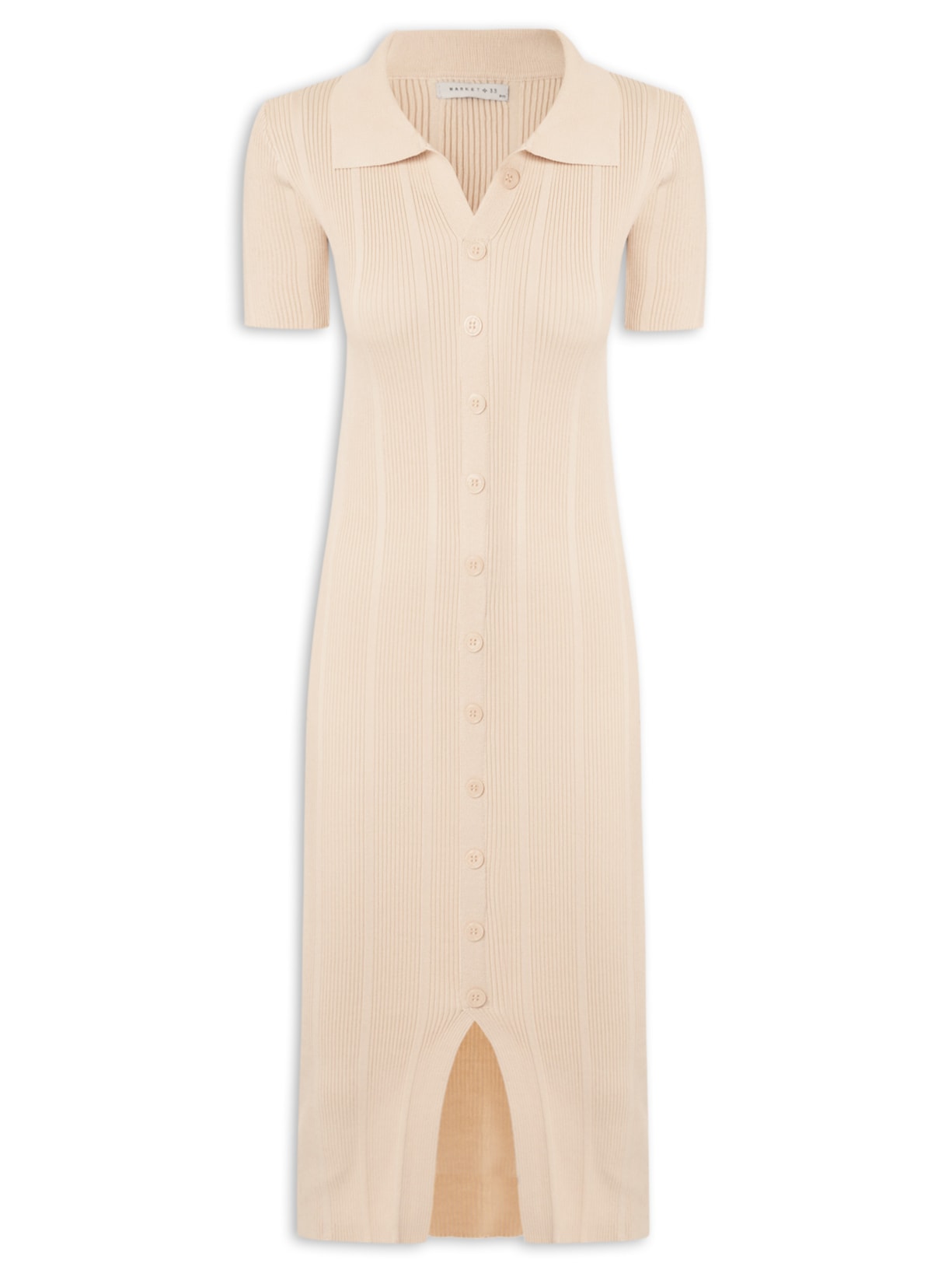 Vestido Midi Em Tricot - Bege