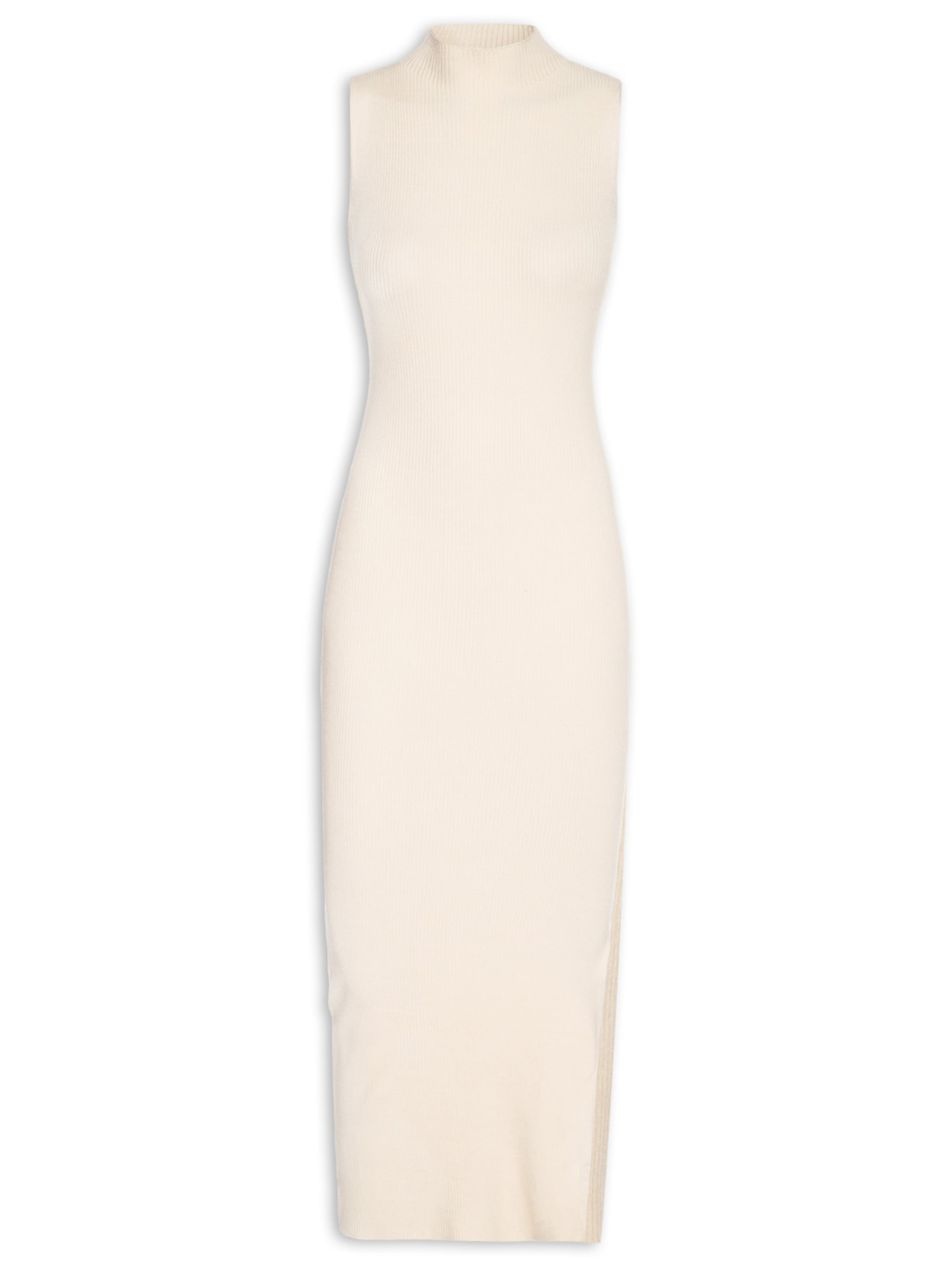 Vestido Midi Em Tricot - Bege